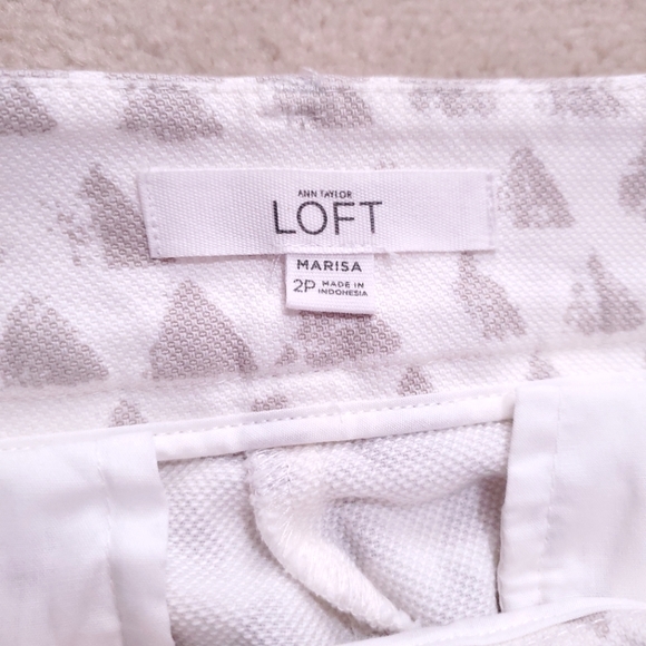 Loft ankle pants cream tan triangle print Marisa Rivera pant cotton 2 P 2 Petite - Picture 9 of 15